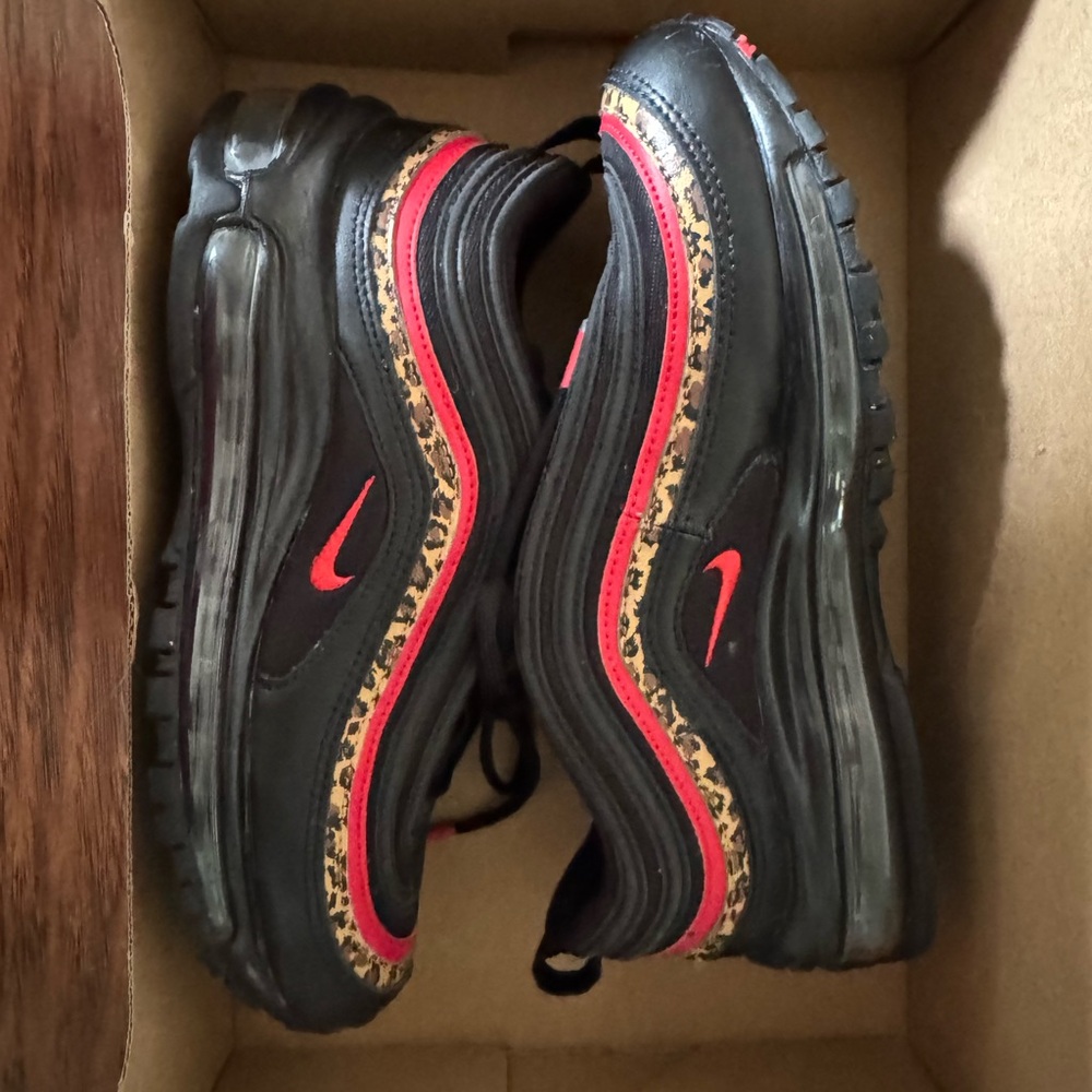 Nike Air Max 97 Black and Red with Leopard Print - Picture 8 of 10